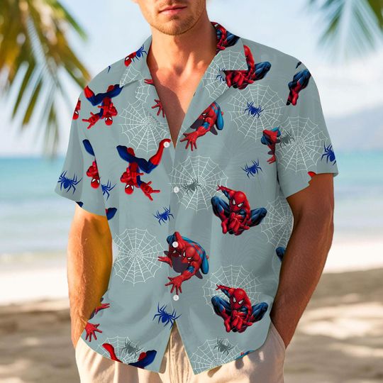 Discover Spider Man Web Hawaiian Shirt, Avengers Superhero Hawaii Short Sleeve Shirt, Disney Marvel Hawaiian Shirt