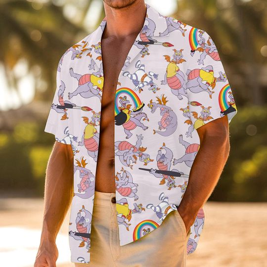 Figment Dragon Festival Art Draw Hawaiian Shirt, Dragon Button Shirt, Disney Epcot International Festival of the Arts