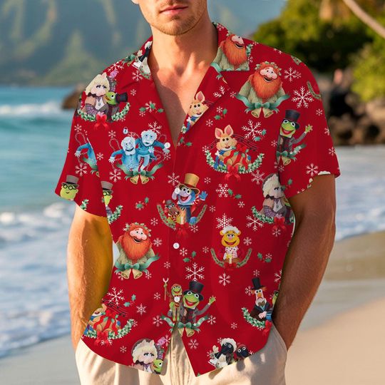The Muppet Xmas Carol Kermit Frog Miss Piggy Friend Hawaiian Shirt, Very Merry Christmas Party Button Shirt, Christmas  Hawaiian, Xmas Party