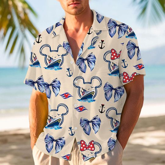 Discover Disney Coquette Bow Mickey Friend Cruise Line Hawaiian Shirt, Very Merry Christmas Party Button Shirt,  Disney Hawaiian Shirt