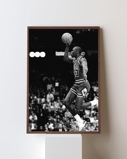 Iconic Michael Jordan Poster | Athlete Poster | Black & White Sports Photography Print | Legendary Jump Shot Decor | Motivation Gym Art