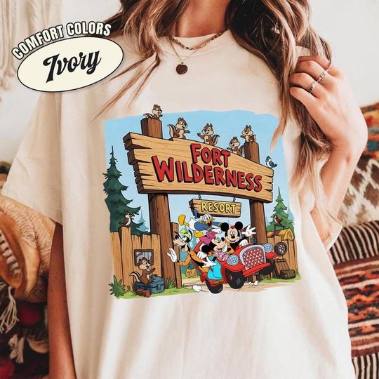 Discover Mickey and Friends Fort Wilderness Happy Camper Shirt, Vintage 90s DisneyWorld Magic Kingdom Shirt, WDW Family Camping Tee
