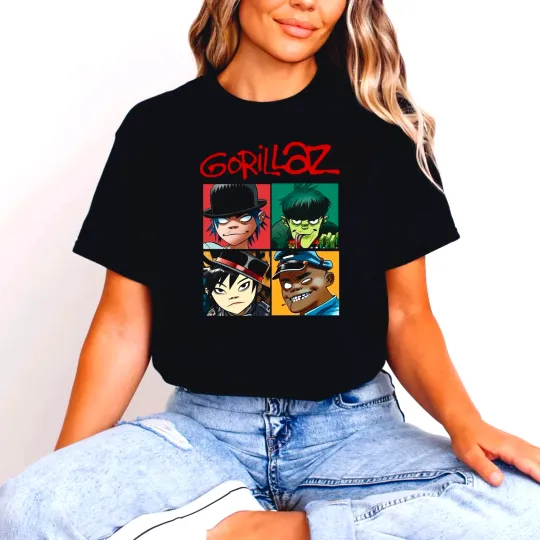 Discover Gorillaz Inspired Anime Band T-Shirt, Retro Cartoon Music Graphic Tee