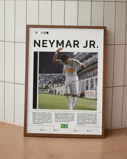 Neymar Jr Poster, Brazil Wall Art, Neymar Print, Football Poster, Football Wall Art, Gift For Football Fans, Santos Print