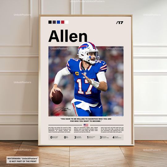 Josh Allen Poster, Buffalo Bills MVP, football Print, American Football Wall Art, Bills Decor, Allen Football Gift, football Fan Art, Allen Print, Art