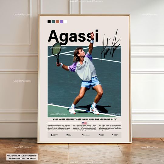 Discover Andre Agassi Poster, Tennis Legend, Framed Tennis Print, Grand Slam Decor, Champion Artwork, Iconic Tennis Moments, Agassi Wall Art, Players