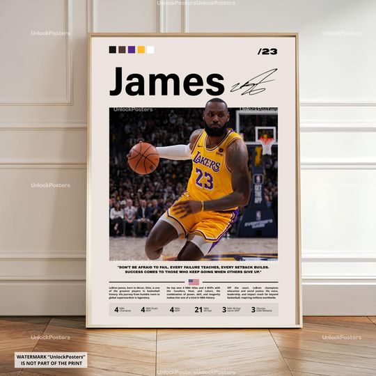 Discover LeBron James Poster, Lakers Basketball, NBA Superstar Print, Basketball Wall Art, Sports Decor, King James Artwork, Basketball Prints, James