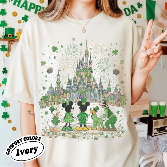 Discover St Patricks Day Disney Castle Shirt, Lucky Mickey And Friends Tee, Shamrock Magic Kingdom Shirt, Disney World Holiday Trip Tee