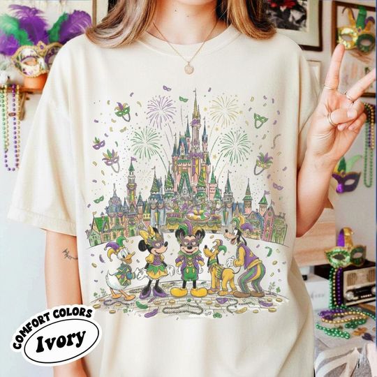 Discover Mardi Gras Disney Castle Celebration Shirt, Mickey Minnie Goofy Festival Tee, Disney World Parade Graphic Shirt, Disney Trip Party Tee