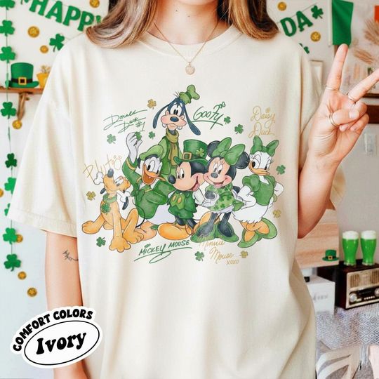 Discover St Patricks Day Mickey And Friends Shirt, Lucky Disney Characters Tee, Green Holiday Disney Shirt, Disney World Celebration Tee
