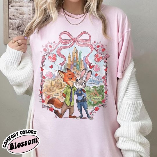 Discover Zootopia Nick And Judy Disney Shirt, Cute Disney Couple Tee, Animated Movie Graphic Shirt, Disney Fan Gift Tee