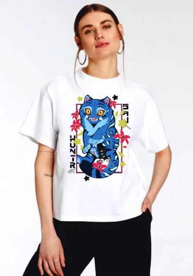 Discover Kawaii Style Blue Tiger Graphic T-Shirt Unisex Casual Top