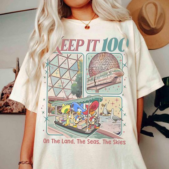 Retro Keep It 100 Three Caballeros Shirt, The Land The Seas The Skies Shirt, Magic Kingdom Theme Park Tee, WDW Family Trip Gift, Epcot Tee