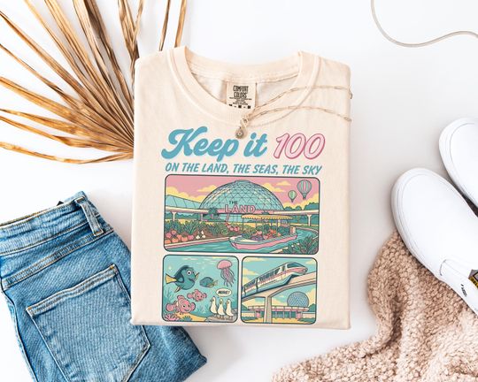 Discover Epcot Inspired T-Shirt, Keep It 100 Theme Park Tee, Retro The Land Shirt, Matching Family Vacation