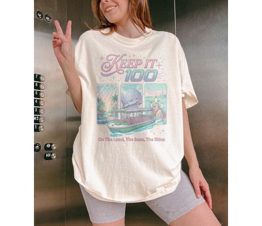 Discover Keep It 100 On The Land The Seas The Skies Shirt, Disney Boat Seagull Tee, Disney Parks with Spaceship Earth T-shirt, Vintage Disney EPCOT