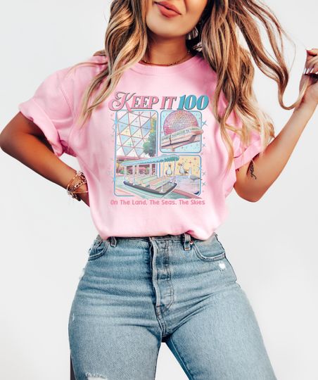 Discover Keep It 100 On The Land The Seas The Skies Shirt, Disney Boat Seagull Tee, Disney Parks With Spaceship Earth Tshirt, Disney EPCOT Apparel