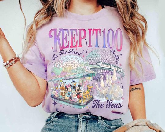 Discover Disney Mickey & Friends Keep It 100 Shirt, The Land The Seas The Skies WDW Tshirt, Magic Kingdom Theme Park Tee, Family Trip