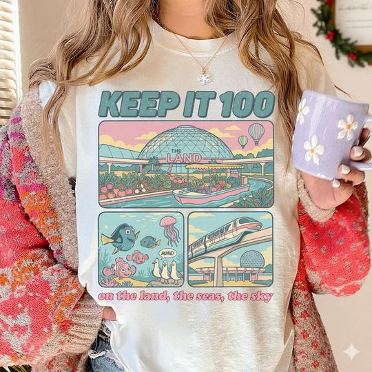 Discover Disney Keep It 100 Inspired On The Land The Seas The Skies Shirt, WDW Epcot Transportation  Family Matching Shirt, Finding Nemo Boat SeaGull