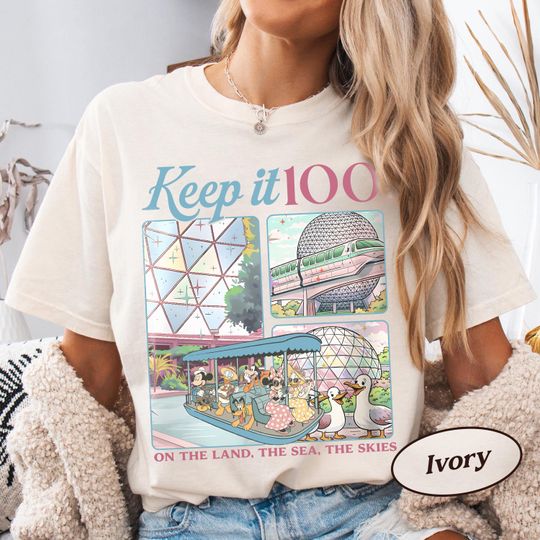 Discover Vintage Keep It 100 On The Land The Seas The Skies Shirt, Disney Boat Seagull Tee, Disney Parks with Spaceship Earth Shirt, Disney Epcot Tee