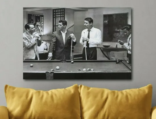 Discover The Rat Pack Playing Pool Canvas Wall Art Framed Scene Decor