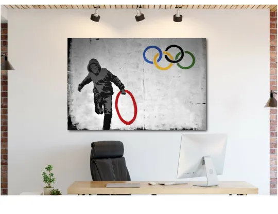 Discover Banksy Olympic Rings Thug Thief Canvas Wall Art