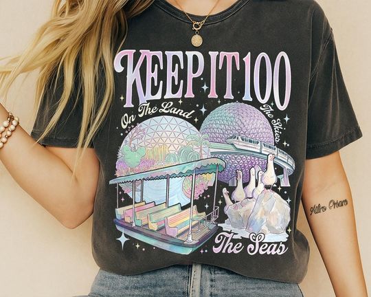Discover Disney Keep It 100 Shirt, The Land The Seas The Skies WDW Tshirt, Retro Magic Kingdom Theme Park Tee, WDW Family Trip Gift
