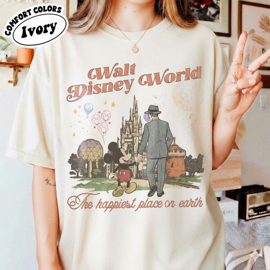Discover Retro Mickey Walt Disney World Shirt, Vintage The Happiest Place On Earth Tee, Disney Vacation Shirt, Family Trip Disney World Shirt