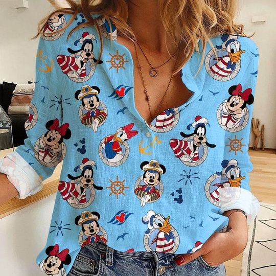 Discover Mickey Minnie Pluto Goofy Donald Daisy Cruise Time Line Destiny Women's Casual Shirt, Button Up Shirt, Disney Vintage Shirt