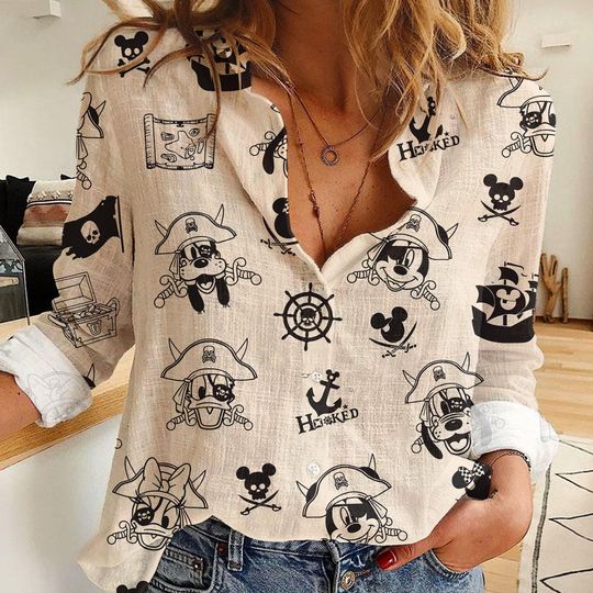 Discover Minnie Mickey Donald Pluto Daisy Pirate Women's Casual Shirt, Button Up Shirt, Disney Vintage Shirt