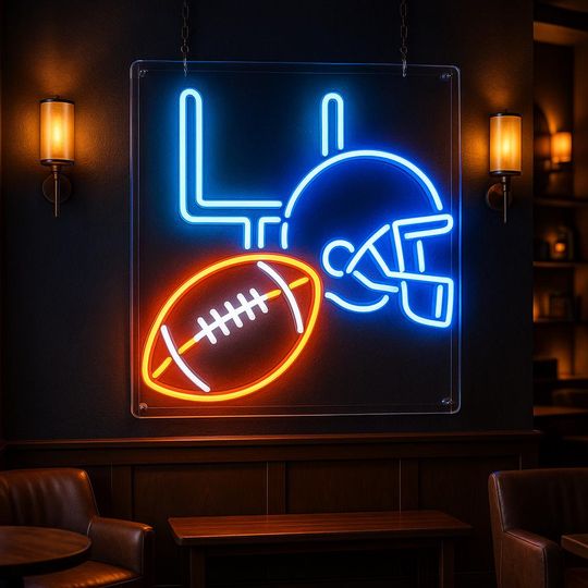 Discover Football Helmet and Ball Neon Sign  Sports Bar Wall Decor, Man Cave Neon Light, Game Day Football Gift