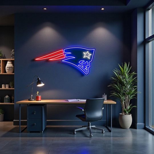 new england patriots neon sign, new england patriots decor, American football neon sign, new england patriots gift, neon football led sign