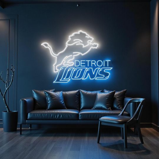Detroit Lions Neon Sign: football Football Team Logo Wall Art American football decor, Detroit lions neon wall art, football decor lions neo  wall art