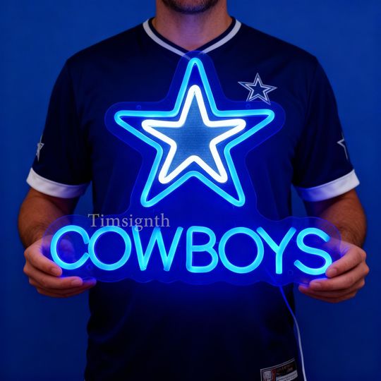 Handmade Dallas Cowboys LED Neon Sign, Sports Man Cave Decor