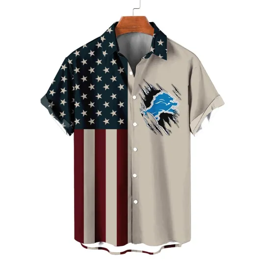 Discover Detroit Football Team Lionss Classic American Flag Hawaiian Shirt, Unisex Adult,