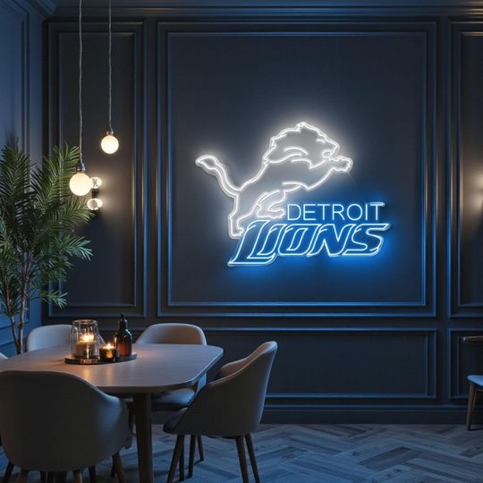 Detroit Lions Neon Sign: football Football Team Logo Wall Art American football decor, Detroit lions neon wall art, football decor