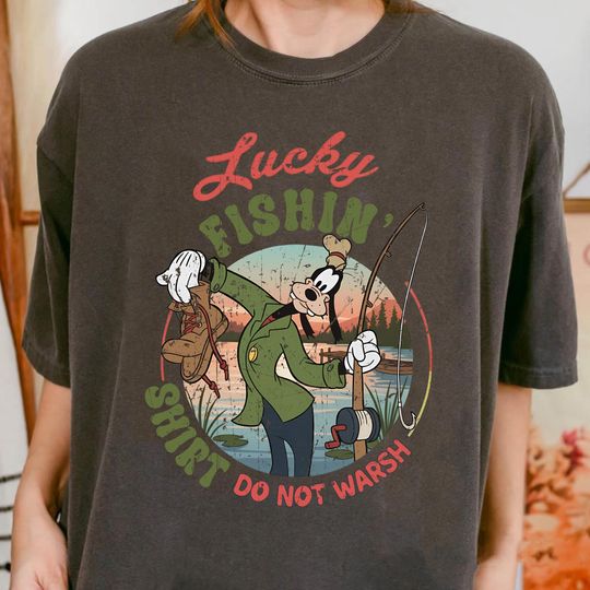 Discover Retro Disney Goofy Lucky Fishing Shirt Do Not Warsh Comfort Colors Shirt, Father's Day Gift, Fishing Dad Tee, Daddy Birthday Gift