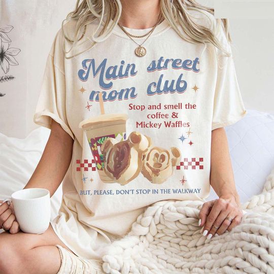 Discover Retro Main Street Mom's Club Comfort Colors Shirt, Disney Mom Shirt, Garment Dyed T-Shirt, Joffrey's and Mickey Waffles, Disneyland Trip Tee