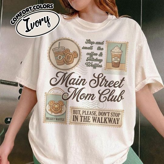 Discover Personalized Comfort Colors Disney Mom Shirt: Main Street Mom Club Coffee Waffle JDJ203