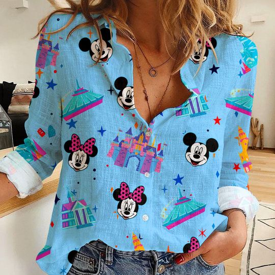 Discover Mickey Minnie Disneyland 70th Celebration 70 Years Women's Casual Shirt, Button Up Shirt, Disney Vintage Shirt