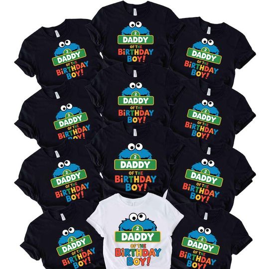 Personalized Cookie Monster Daddy of the Birthday Boy Shirt Custom Name Age Sesame Street Kids Birthday T-Shirt Family Party Gift