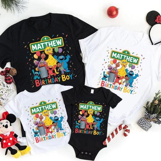 Sesame Street Birthday Boy Shirt, Personalized Elmo Big Bird Custom Name Age Kids T-Shirt, Sesame Street Party Custom Tee Top
