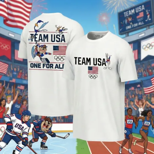 Team USA Olympics 2026 Double Sided T-Shirt Bugs Bunny Taz Road Runner