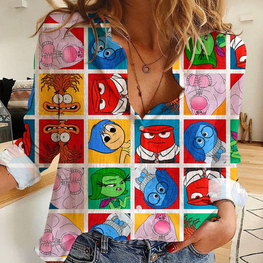 Discover Inside Out Character Joy Sadness Anger Women's Casual Shirt, Button Up Shirt, Disney Vintage Shirt