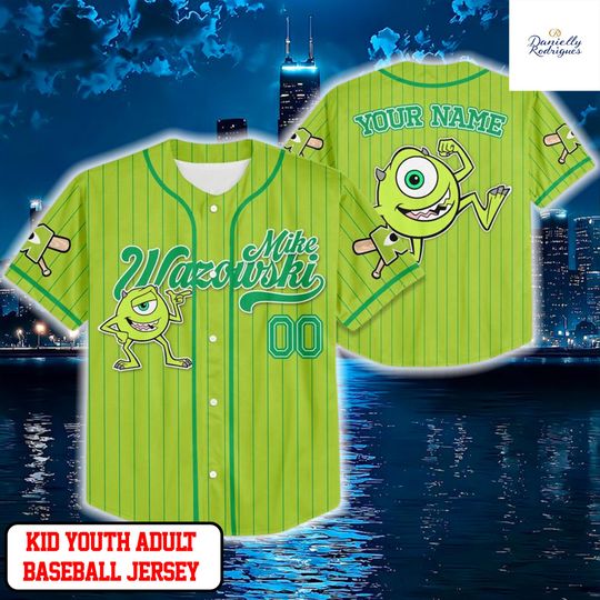 Discover Custom Disney Monster Inc James Mike Green Simple Baseball, Personalized Baseball Team Jersey, Birthday Gift for Monster Inc Fans Family
