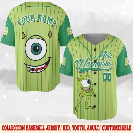 Custom Disney Monster Inc Mike Wazowski Baseball, Characters Baseball Jersey, Gift For Fans Disney, Mike Wasowski, Disney World NGUT06-2
