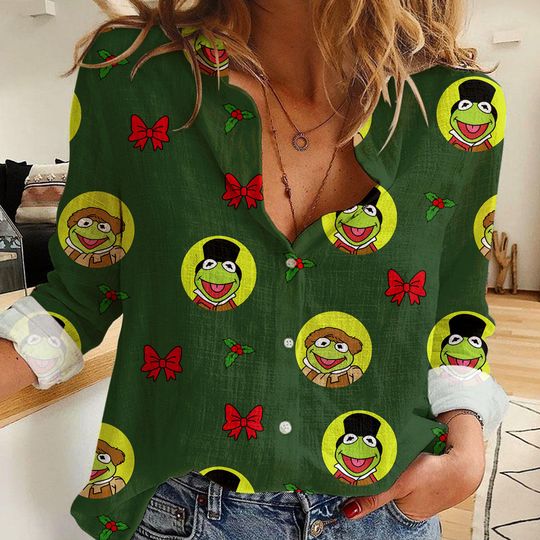 The Muppet Christmas Carol Kermit Frog Women's Casual Shirt, Button Up Shirt, Disney Vintage Shirt