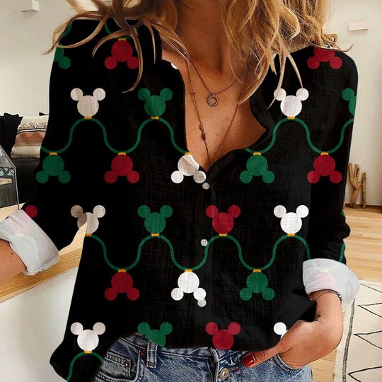 Discover Mickey Xmas Light Women's Casual Shirt, Button Up Shirt, Disney Vintage Shirt