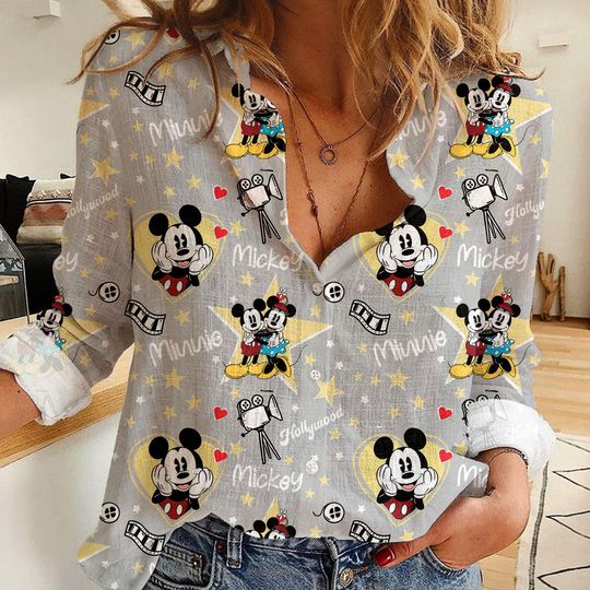 Discover Mickey Minnie Couple Women's Casual Shirt, Button Up Shirt, Disney Vintage Shirt