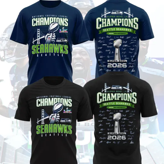 Discover Seattle Seahawk Super B.owl LX Champions 2 Sides Signatures Fan Look