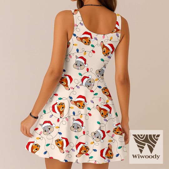 Bambi Thumper Santa Xmas Lights Skater Dress, Very Merry Christmas Dress, Disneyland Christmas Party Outfit